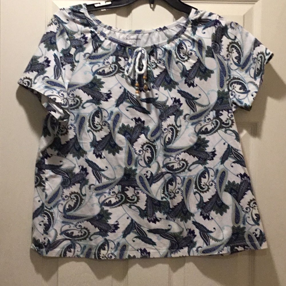 Croft & Barrow Blue/white paisley tie with front keyhole tie, size 1X